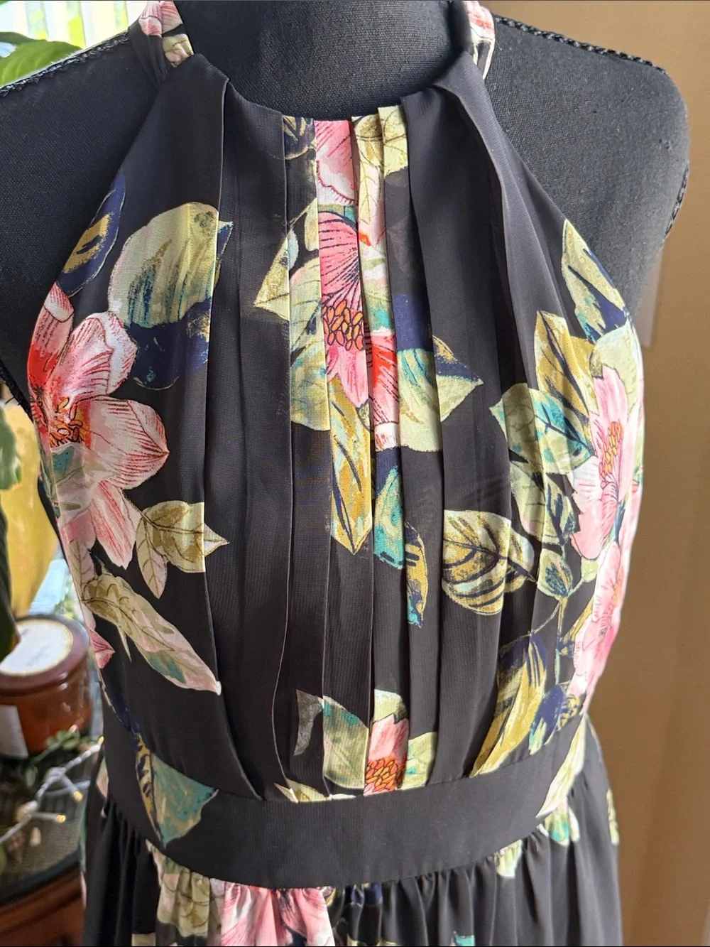 Black Floral Halter Maxi Dress - Pink & Green Floral